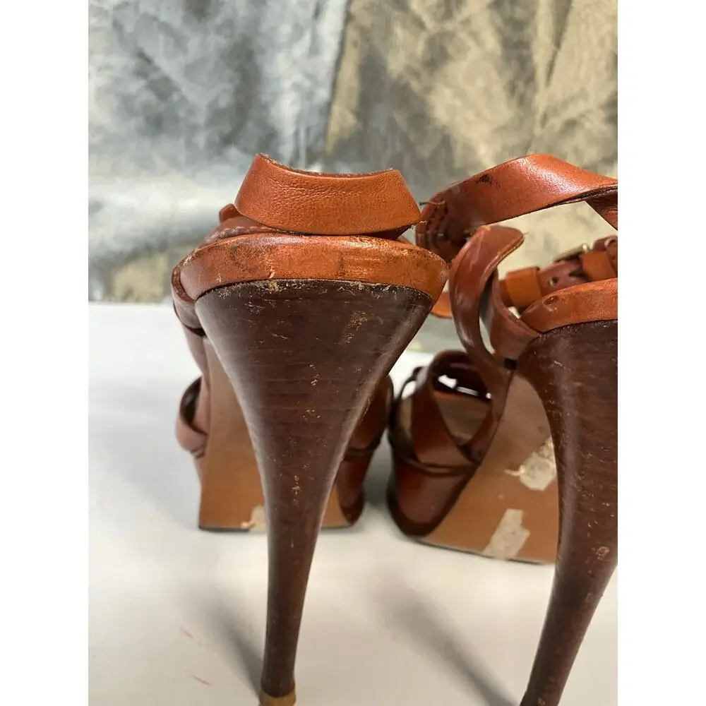 Saint Laurent Paris Saint Laurent Brown Leather Tribute Platform  Sandals